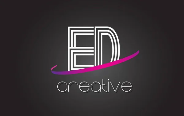 ED E D Lettera logo con linee di design e Swoosh viola . — Vettoriale Stock