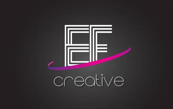 EF E F brief Logo met lijnen ontwerp en paars Swoosh. — Stockvector
