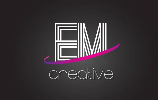 EM E M Letter Logo with Lines Design And Purple Swoosh. — Stock Vector