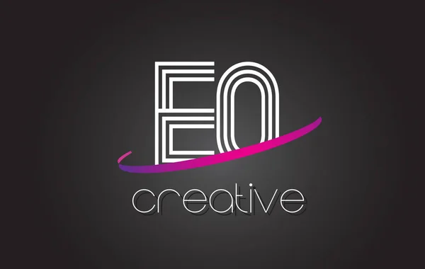 EO E O Lettre Logo avec lignes Design et violet Swoosh . — Image vectorielle