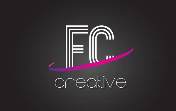 Fc f c letter logo mit linien design und lila swoosh. — Stockvektor