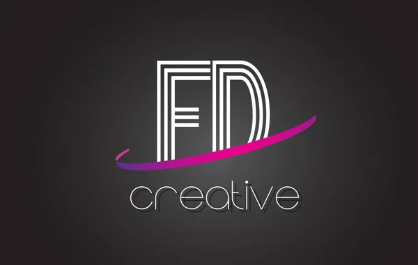 FD F D Letter Logo with Lines Design And Purple Swoosh. — Stock Vector