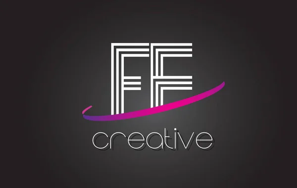 Fe F E brief Logo met lijnen ontwerp en paars Swoosh. — Stockvector