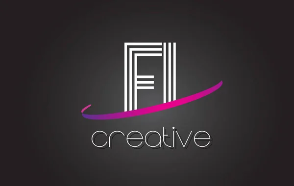 Fi F die ik brief Logo met lijnen ontwerp en paars Swoosh. — Stockvector