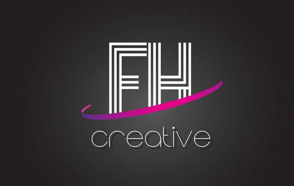 Logo de la letra de FH F H con diseño de líneas y swoosh púrpura . — Archivo Imágenes Vectoriales