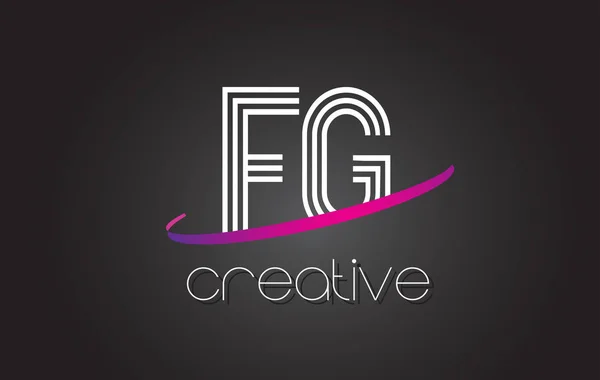 Logo lettre FG F G avec design de lignes et swoosh violet . — Image vectorielle