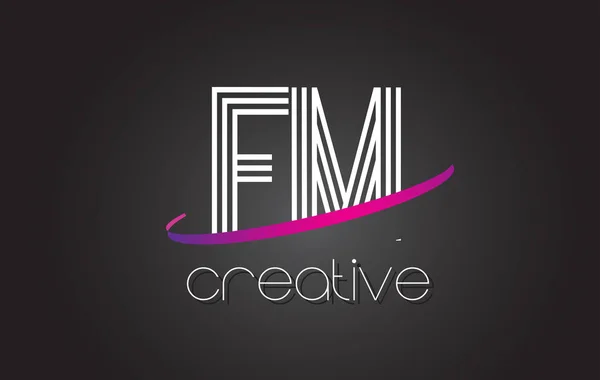 FM F M lettre logo avec lignes design et violet Swoosh . — Image vectorielle