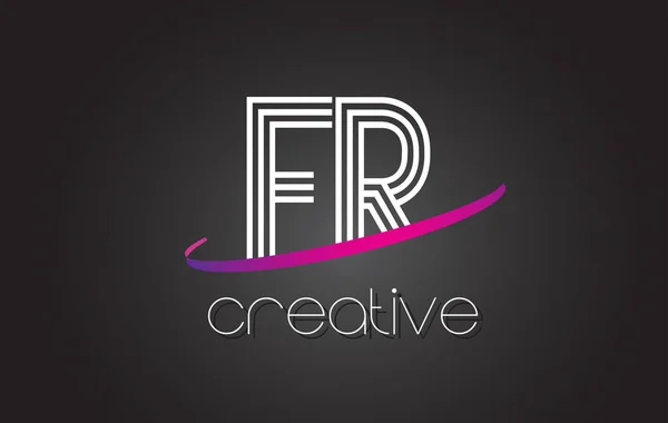 Logo FR F R Carta con líneas de diseño y púrpura Swoosh . — Archivo Imágenes Vectoriales