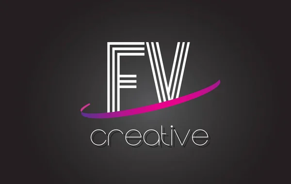 Logo lettre FV F V avec design de lignes et swoosh violet . — Image vectorielle