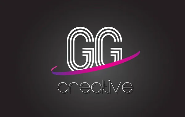 GG G G Логотип буквы с линиями дизайна и фиолетовый Swoosh . — стоковый вектор