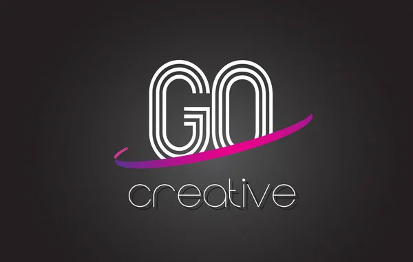 GO G O Letra Logo con líneas de diseño y púrpura Swoosh . — Vector de stock