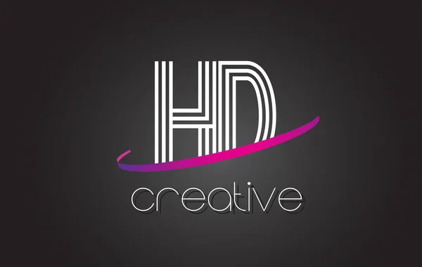 Логотип HD H D Letter с дизайном линий и фиолетовым Swoosh . — стоковый вектор