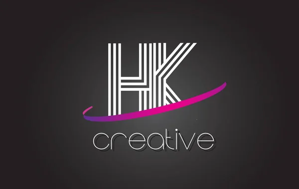 Logo de lettre de HK H K avec la conception de lignes et Swoosh violet . — Image vectorielle