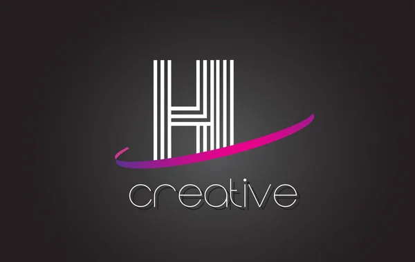 Logotipo de letra HL H L con diseño de líneas y swoosh púrpura . — Vector de stock