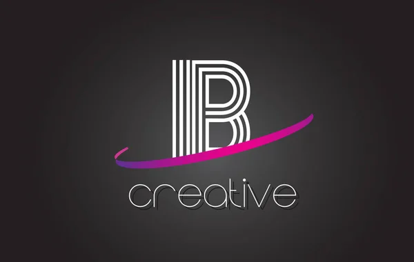 Logotipo de letra IB I B con diseño de líneas y swoosh púrpura . — Archivo Imágenes Vectoriales