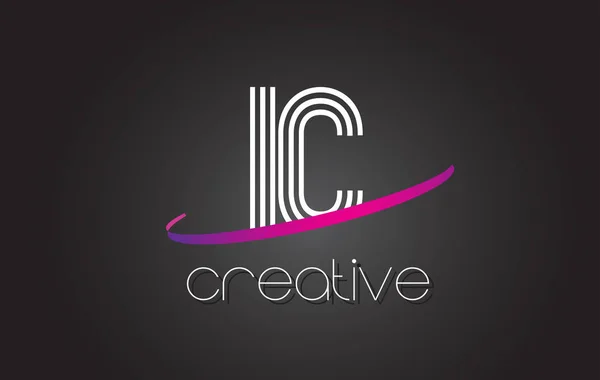 Logotipo de letra IC I C con diseño de líneas y swoosh púrpura . — Vector de stock