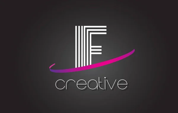 Ben F harf Logo çizgili tasarım ve mor Swoosh. — Stok Vektör