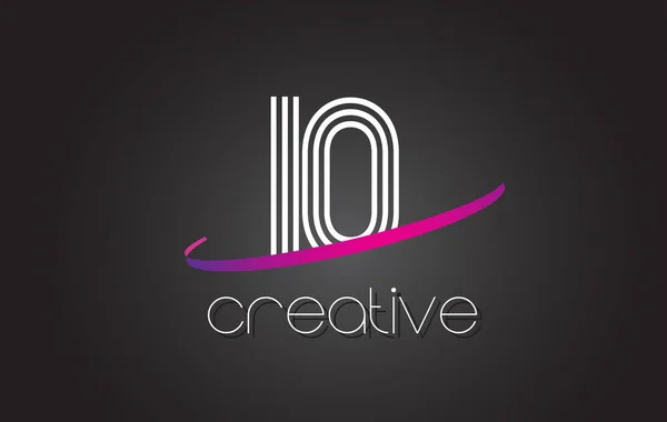 Logotipo de la letra de IQ I Q con diseño de líneas y swoosh púrpura . — Vector de stock