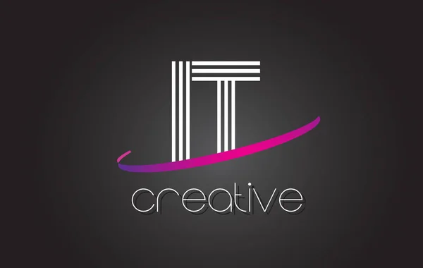 Logotipo de la letra de IT I T con diseño de líneas y swoosh púrpura . — Vector de stock