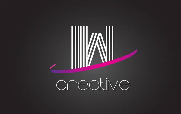 Logo de lettre d'IW I W avec la conception de lignes et Swoosh violet . — Image vectorielle