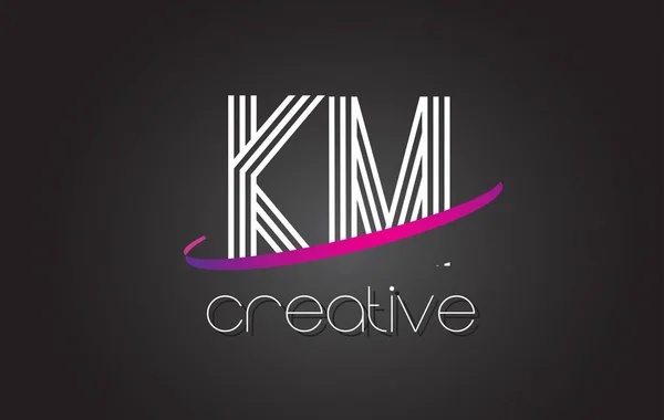 KM K M Letter Logo with Lines Design And Purple Swoosh. — Stock Vector