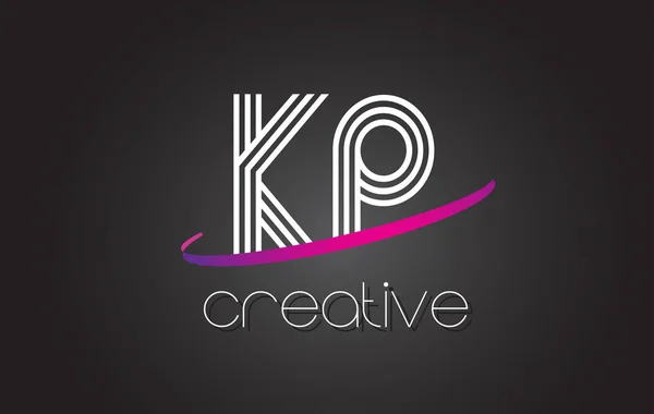 KP K P Letter Logo with Lines Design And Purple Swoosh. — Stock Vector