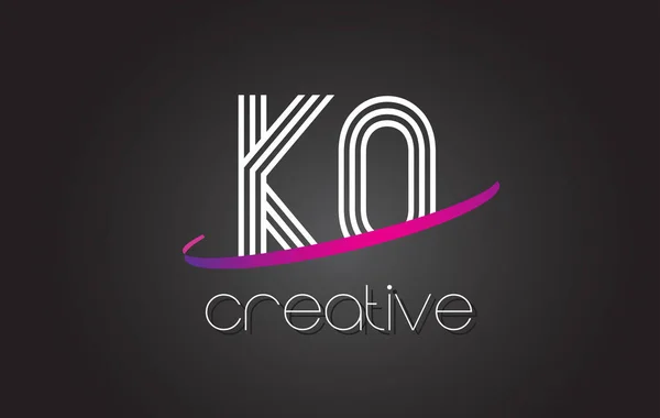 KO K O Letter Logo with Lines Design And Purple Swoosh. — Stock Vector