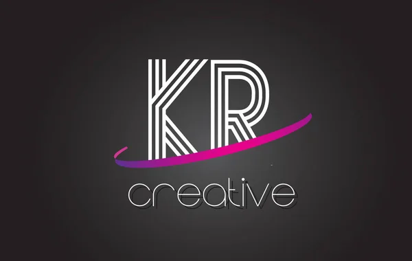 KR K R Letter Logo with Lines Design And Purple Swoosh. — Stock Vector