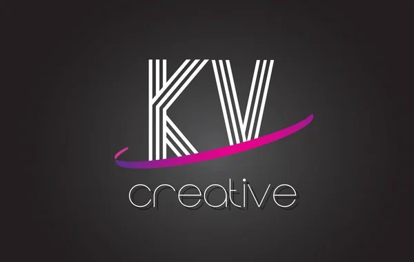 KV K V lettre logo avec lignes design et violet Swoosh . — Image vectorielle