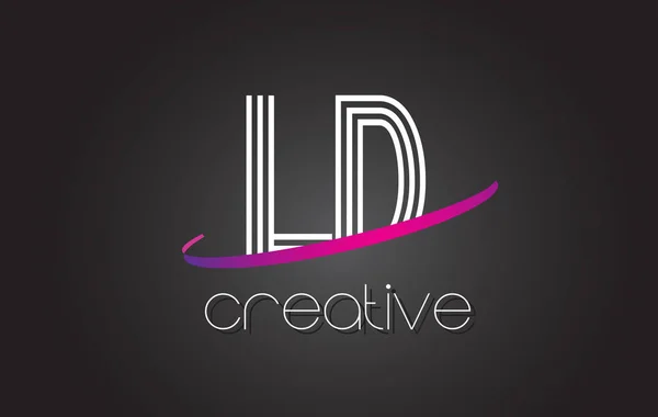 LD L D list Logo z linii Design i fioletowy Swoosh. — Wektor stockowy