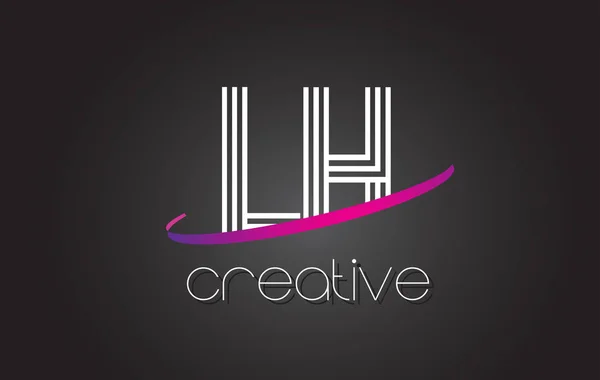 Logo lettre LH L H avec design de lignes et swoosh violet . — Image vectorielle