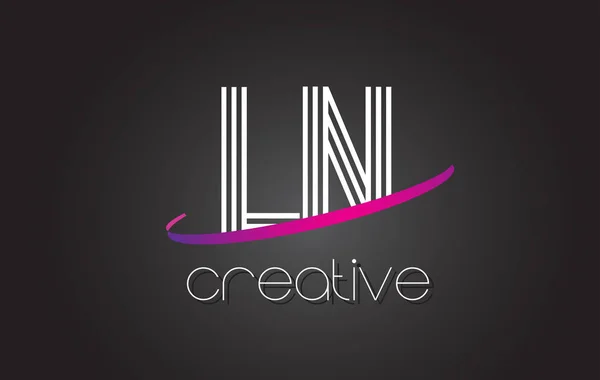 Ln L N лист логотип з ліній дизайн і фіолетовий галочка. — стоковий вектор