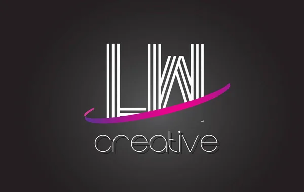 Логотип LW L W лист з ліній дизайн і фіолетовий галочка. — стоковий вектор