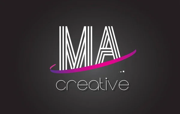 Ma M een brief Logo met lijnen ontwerpen en paars Swoosh. — Stockvector