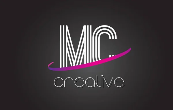 Logotipo da letra de MC M C com projeto das linhas e Swoosh roxo . —  Vetores de Stock