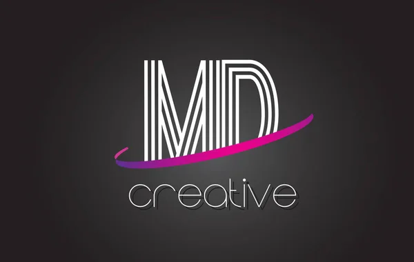 MD M D Letter Logo with Lines Design And Purple Swoosh. — Stock Vector