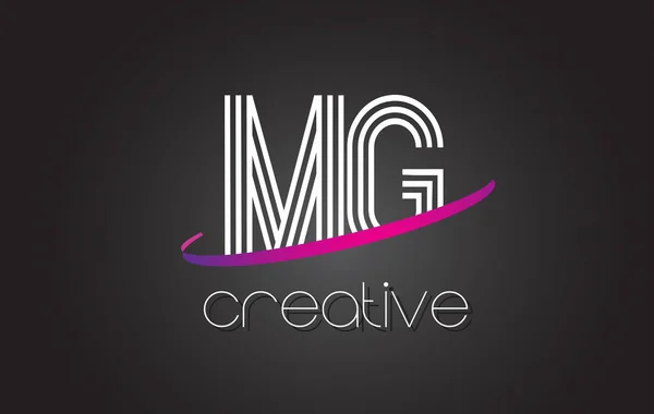 MG M G Lettre logo avec lignes design et violet Swoosh . — Image vectorielle