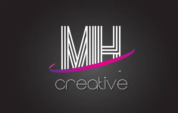 Логотип MH M H Letter с дизайном линий и фиолетовым Swoosh . — стоковый вектор