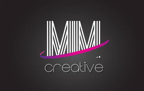 Mm M M dopis Logo s řádky návrhu a Swoosh fialová. — Stockový vektor