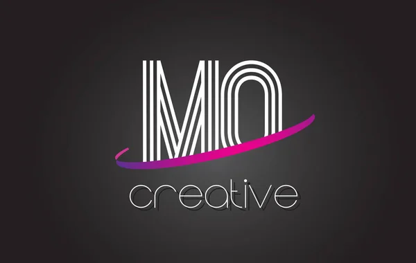 Mo M O brief Logo met lijnen ontwerp en paars Swoosh. — Stockvector