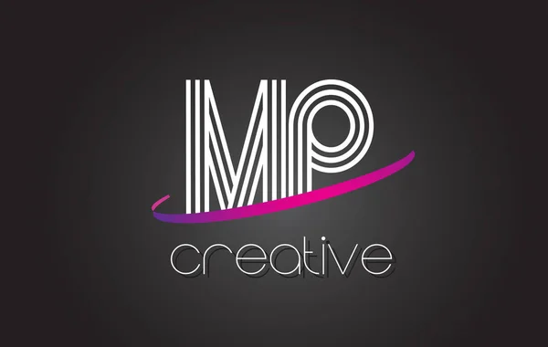 MP M P lettre logo avec lignes design et violet Swoosh . — Image vectorielle