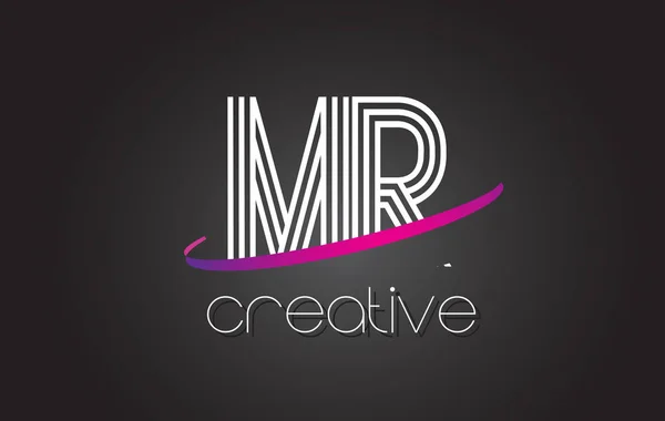 De heer M R brief Logo met lijnen ontwerp en paars Swoosh. — Stockvector