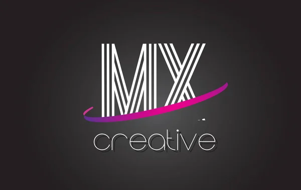 Логотип MX M X Letter с дизайном линий и фиолетовым Swoosh . — стоковый вектор
