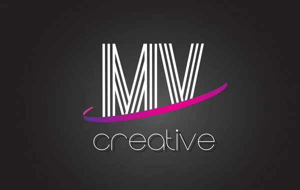 MV M V lettre logo avec lignes design et violet Swoosh . — Image vectorielle