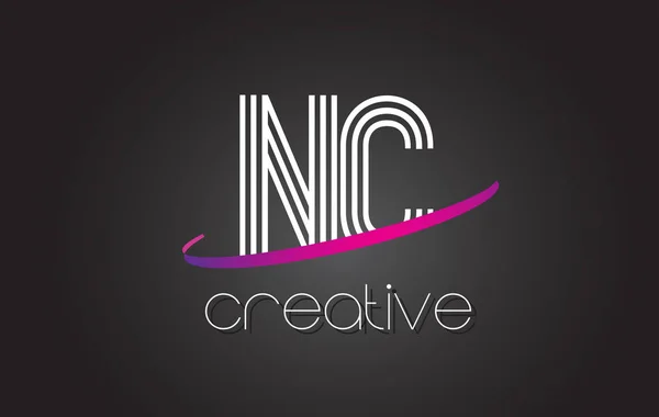 NC N C Letter with Lines Design and Purple Swoosh . — стоковый вектор