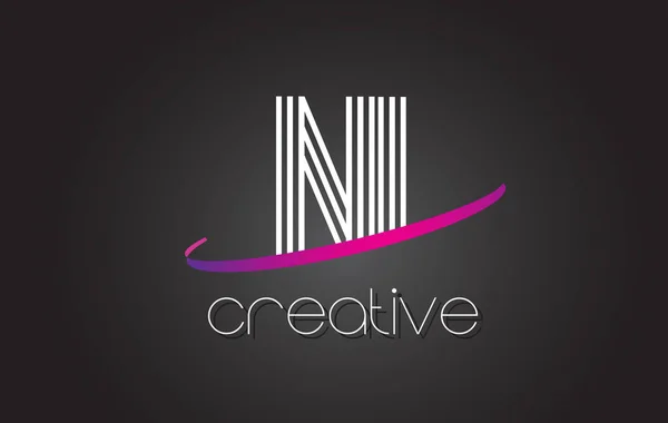 Ni n i letter logo mit linien design und lila swoosh. — Stockvektor