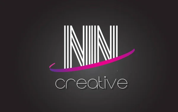 Logotipo de la letra de NN N con diseño de líneas y swoosh púrpura . — Vector de stock