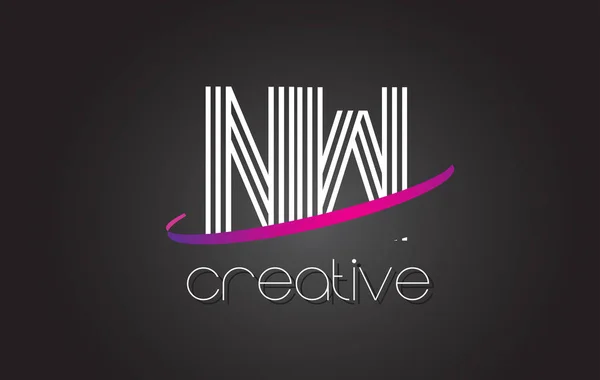 NW N W brief Logo met lijnen ontwerp en paars Swoosh. — Stockvector