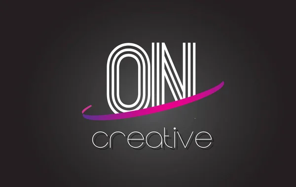 Logo de lettre ON O N avec conception de lignes et swoosh violet . — Image vectorielle