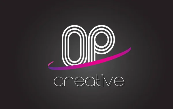 Op O P ラインとロゴの文字デザインと紫色のスウッシュ. — ストックベクタ